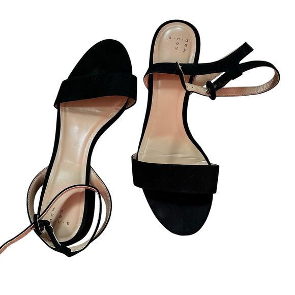 A New Day 8 Black Suede Strappy Sandals Ankle Adjust Strap Flats Shoes Open Toe - Picture 1 of 10